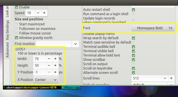 AltYo Ubuntu 端末エミュレーター 設定 ウィンドウサイズ
