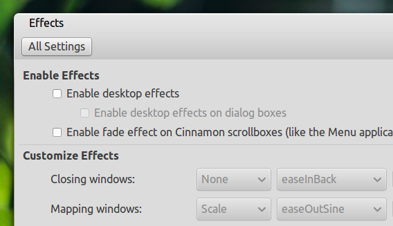 Ubuntu 14.10 Cinnamon システム設定 効果