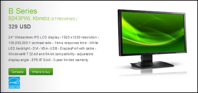 AcerのLED・IPS・WUXGAの24インチ液晶モニター『B243PWLbmdr』 - ヲチモノ